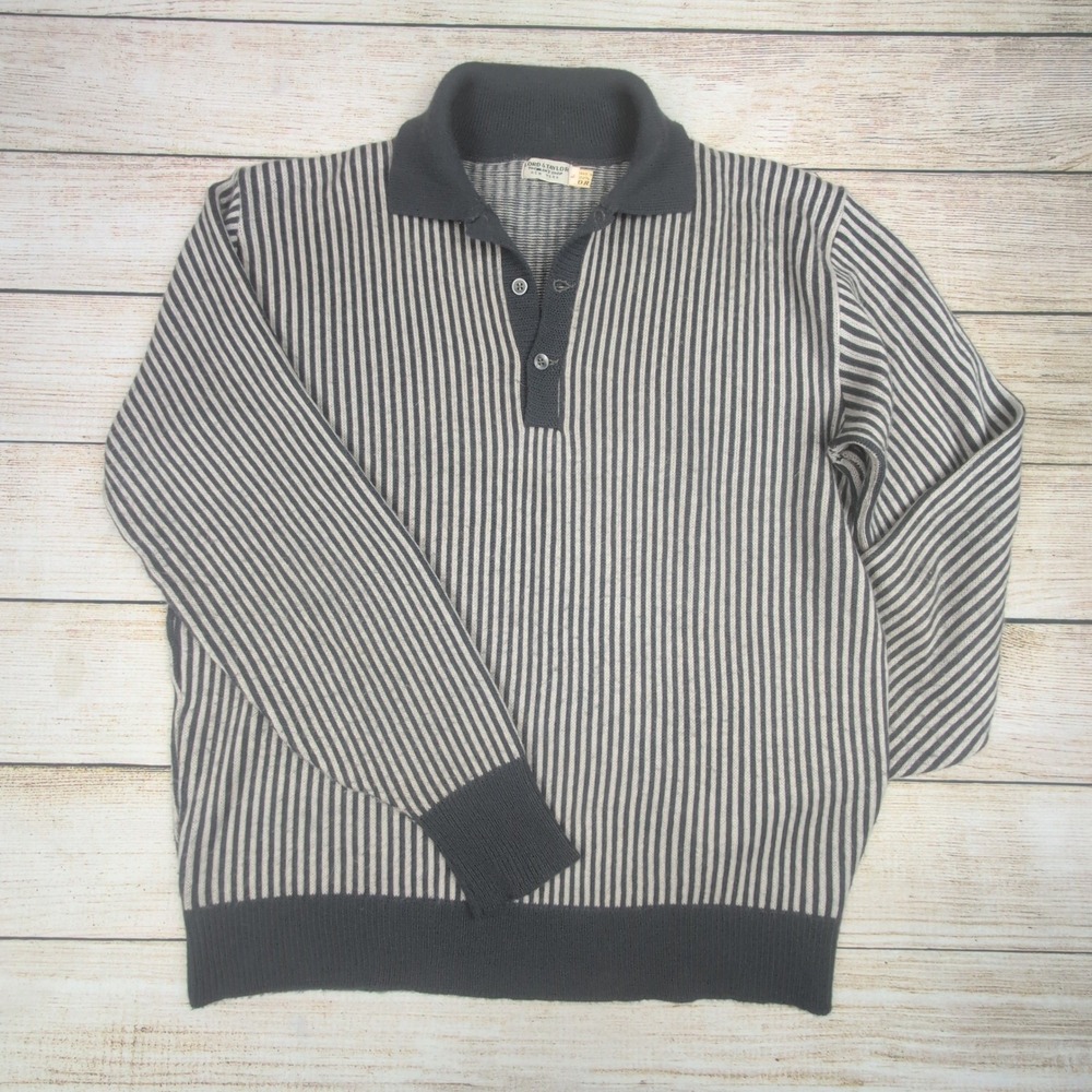 True Vintage 60s 70s Lord & Taylor Ribbed Knit Polo Sweater Mod Ivy Mens‎